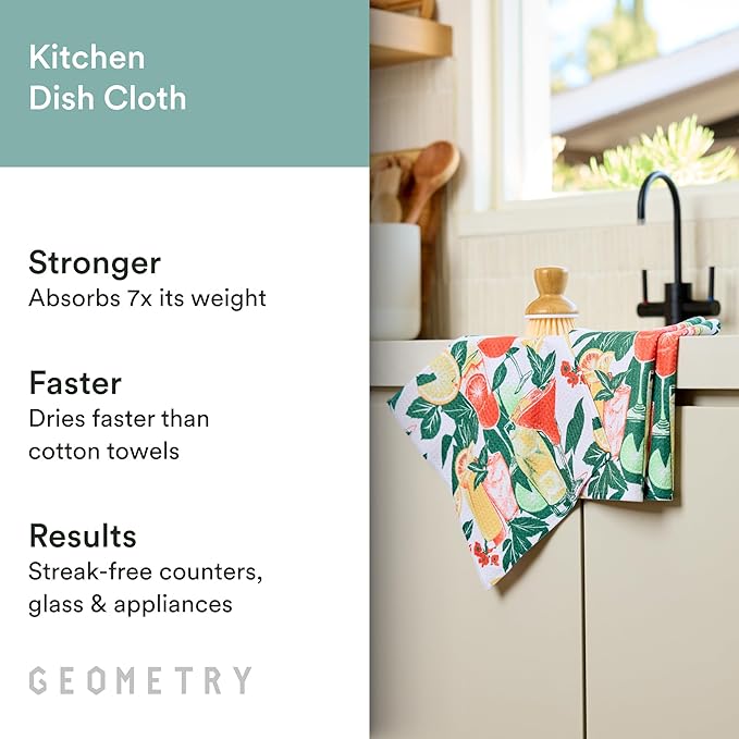 GEOMETRY Dishcloth – Spring & Summer Collection – Quick-Dry, Ultra-Absorbent, Reusable Microfiber Kitchen Towels for Drying & Cleaning - Summer Refreshments - 3-Pieces