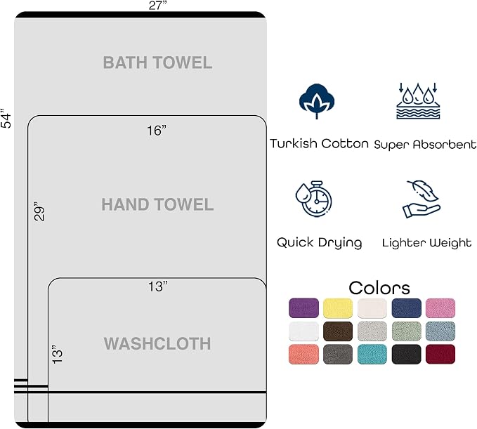 Hawmam Linen Pink 6 Piece Bath Towels Set for Bathroom Original Turkish Cotton Soft, Absorbent and Premium 2 Bath Towels, 2 Hand Towels, 2 Washcloths