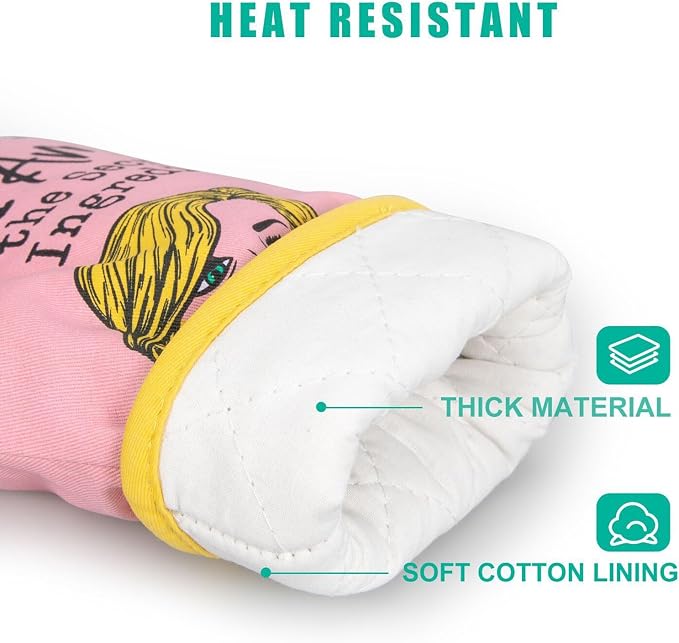 Miracu Funny Kitchen Cooking Oven Mitts, Baking Stuff Baker Gifts for Women | Pink Kitchen Accessories, Cute Baking Gifts for Women Mom, House Warming Gifts New Home, Christmas Birthday Housewarming Idea