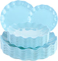 LIYH 24 Pcs Blue Plastic Plates Reusable - Unbreakable Light Blue Scalloped Plates,Dishwasher Safe Camping Plate for Parties,Birthday,Picnics,BPA Free (12Guests)