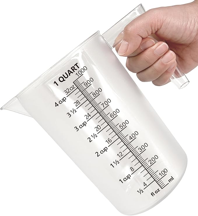 Plastic Measuring Cup with Handle, Pool Chemical Measuring Cup, Plastic Measuring Pitcher for Liquid Mixing, Pouring, Lawn Care, Pet Food, Motor Oil, Laboratory and More (32, Fluid Ounces, 1000ml)