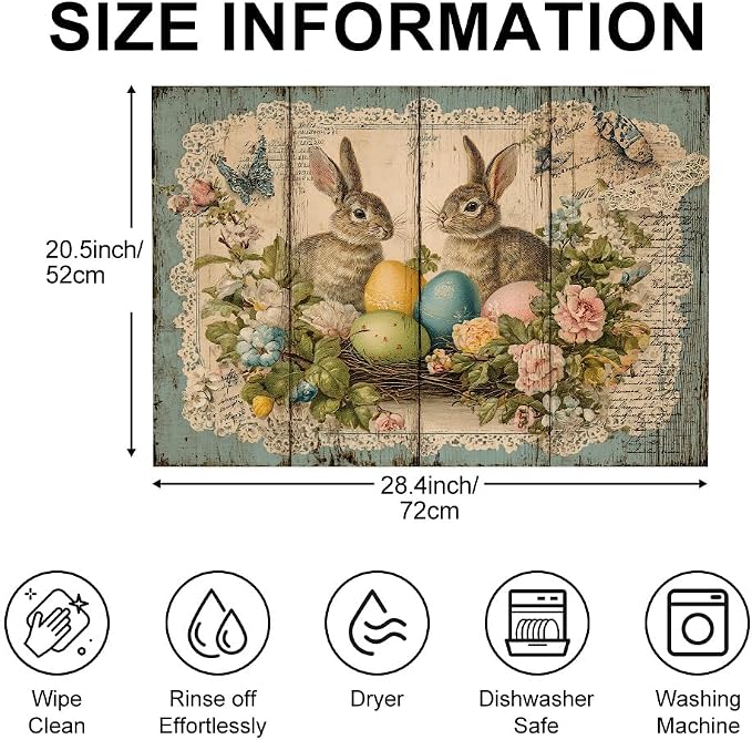 Stove Top Cover for Electric Stove 28.4 x 20.5 Inch Non Slip Stove Mat Oil Proof Easter Bunny Eggs Glass Cooktop Protector Kitchen Mat