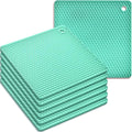 homEdge Silicone Square Trivets Mat, 6 Packs Multipurpose Non Slip Heat Resistant Pot Holder-Mint Green