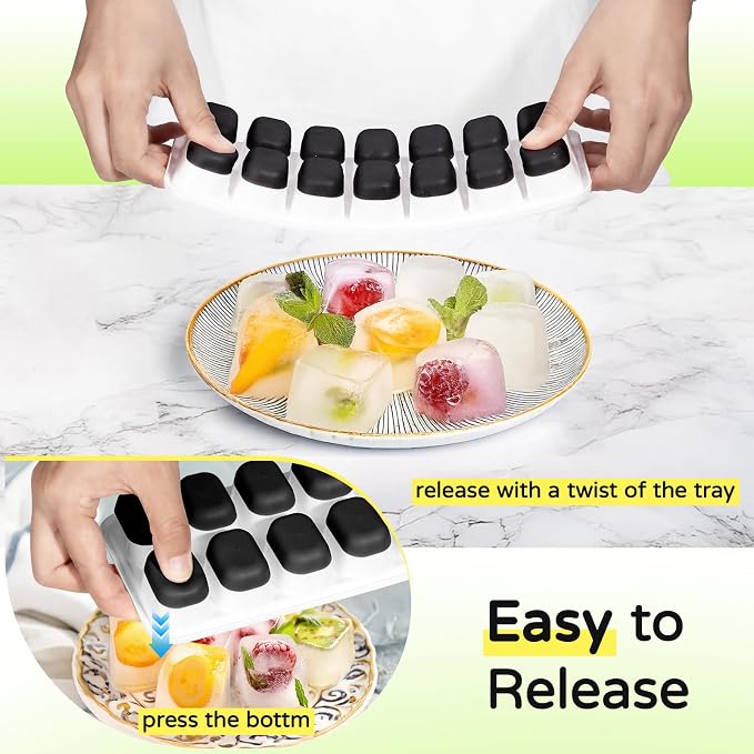 Ice Cube Tray 5 Pack, Stackable Silicone Ice Cube Trays with Lid, Easy Release Reusable Ice Tray, BPA-Free Rectangular Ice Cube Mold Set for Cocktails, Coffee, Whiskey & Drinks, Black