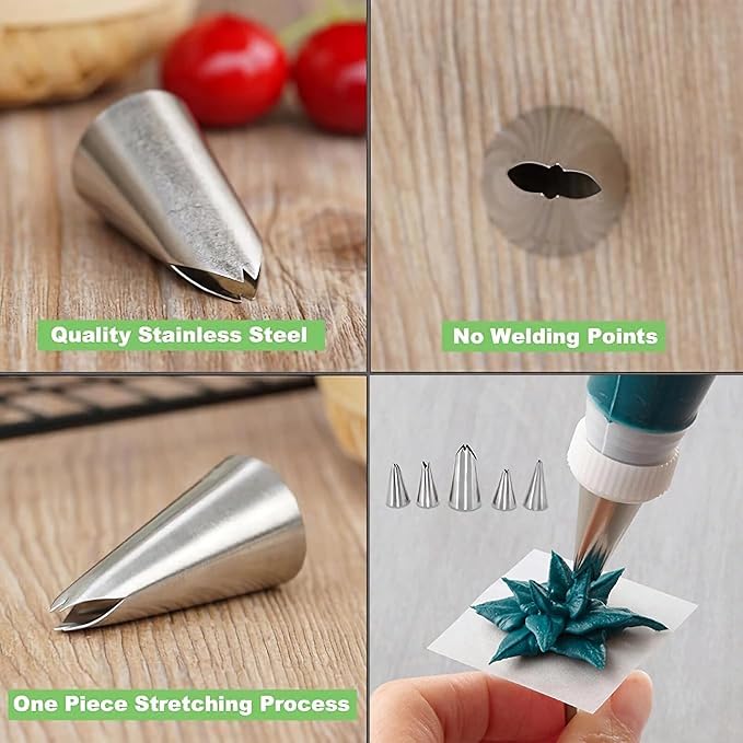 6 Pcs Leaf Piping Icing Nozzle, Cake Decorating Tube Tips Set, Leaves Stainless Steel Icing Piping Nozzles for Pastry Fondant DIy Baking Tools with Cleaning Brush (Leaf)
