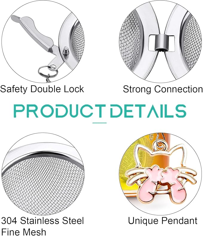 2pcs Tea Infuser,Loose Leaf Tea Steeper Tea Strainer with Cute Cat Charm Stainless Steel Tea Ball Tea Diffuser Tea Infusers for Loose Tea