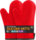 Silicone Oven Mitts, Heat Resistant 2PCS Oven Mitts with Soft Cotton Lining, Waterproof Non-Slip Grip Oven Glove, Kitchen Potholder Mits for BBQ, Baking, Cooking, 12.5 Inch - Red