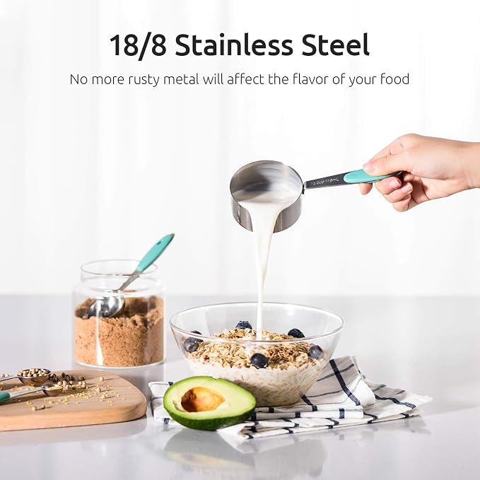 U-Taste Measuring Cups Spoons Set, 18/8 Stainless Steel, 10Pcs, Aqua Sky | Upgraded Thickened Handle, Reinforced Welded Joints, Nested Stackable Design, Metal Measure Set for Kitchen Baking Cooking