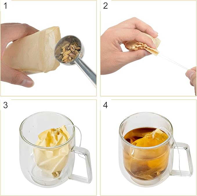 Numola Unbleached Tea Filter Bags for Loose Leaf Tea, Tea Bags Empty, Wood Pulp Filter Paper Organic Tea Infuser Bag Disposable Drawstring 100 Pcs (3.2'' x 4'')