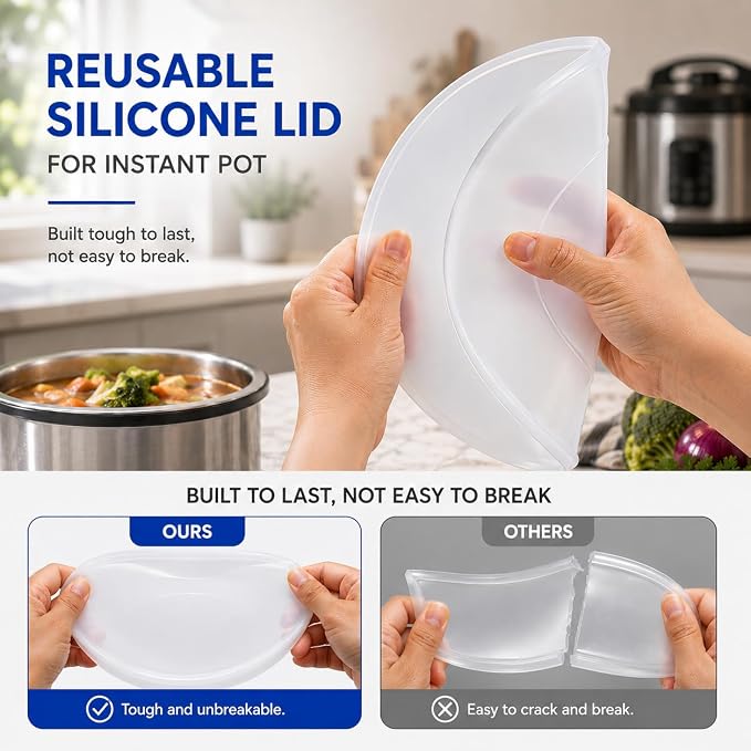 Silicone Lid for Select Instant Pot 3 Quart Models,Airtight for FoodStorage | Reusable, Translucent Inner Pot Cover. Microwave, Freezer & Dishwasher Safe for easy food storage.