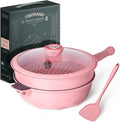 TIBORANG 11 Inch Nonstick Frying Pan with Lid,8-in-1 Multipurpose Cookware | 5 Qt Deep Sauté Pan Skillet with Steamer, PFOA-Free, Dishwasher & Oven Safe, Induction Compatible, Stay-Cool Handle, Pink