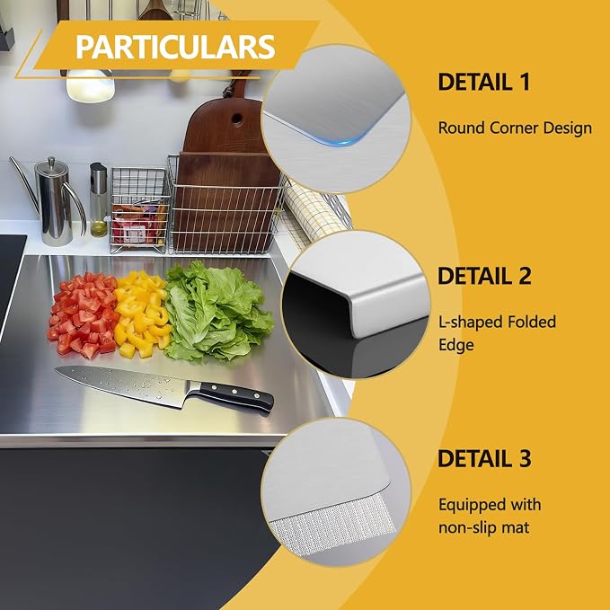 Square 304 Stainless Steel Cutting Board for Kitchen, Metal Kneading Cutting Board Mats, Chopping Board for Pizza Dough, Baking, Meat, Fruits and Vegetables Non Toxic (19.6"×19.6"(50×50cm))