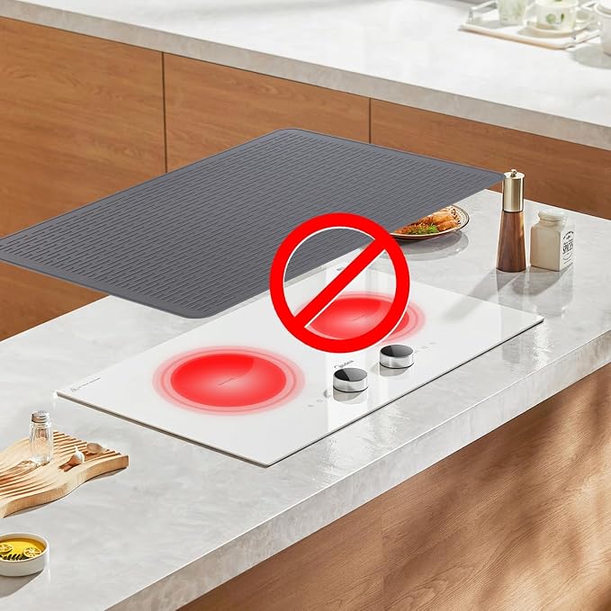Stove Top Cover for Electric Stove - Food Grade Ceramic Stove top Cover, Silicone XXL Dish Drying Mat, Glass Cooktop Covers, Flat RV Range top Mats (Gray Thickened,28x20)
