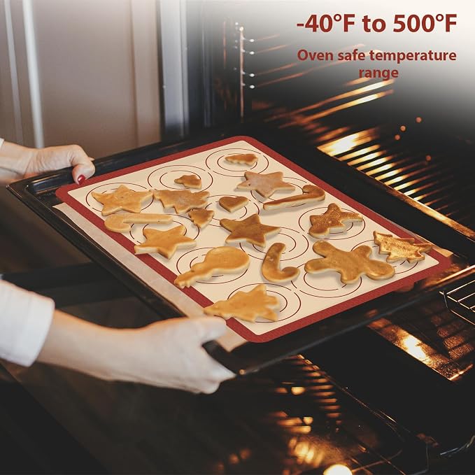 Silicone Baking Mat Set of 4, Nonstick & Reusable | Easy to Clean Macaron Silicone Baking Sheets for Macarons, Cookies, Pastries, Pizza