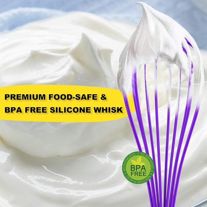 NileHome Silicone Whisk 10", Kitchen Whisk Kitchen Wisk Wire Whisks for Cooking, Whisking, Blending, Beating, Stirring-Purple