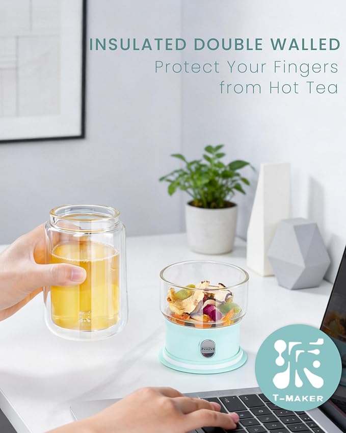 ZENS Modern Glass Infuser Teapot, One Touch Tea Release Loose Tea Maker | Loose Leaf Tea Diffusers, Magic Teapot with 9oz Mug, Portable Tea Infuser with Case, Tea Lovers Gifts, Blue