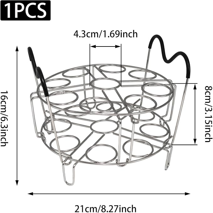 304 Stainless Steel Stackable Egg Steamer Rack Holds 18 Eggs | Double-layer Wire Steaming Rack & Skewers with Heat-Resistant Handles for 6qt/8qt Pressure Cooker Grilling