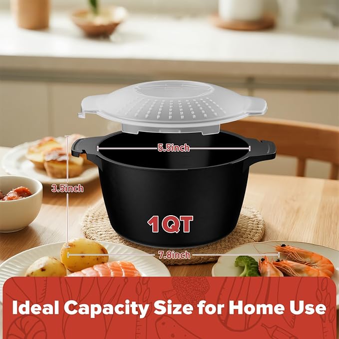 Small Microwave Cookware Steamer 1 Quart Vegetable Cooker for Cooking | Microwave Cooker with Food Container, Removable Filter and Lockab - BPA Free, Dishwasher Safe