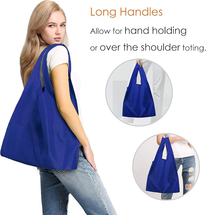 BeeGreen Reusable Grocery Bags Blue Kitchen Bags Bulk Foldable-Machine Washable with Zipper Storage Pouch 50 Packs