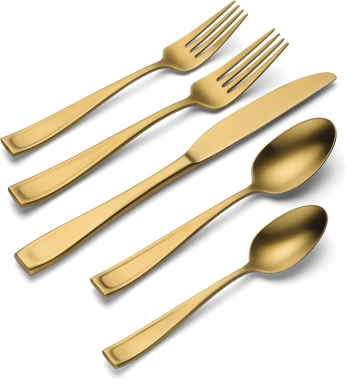 Oneida Moda Gold Satin 20-Piece 18/10 Silverware Set for 4, Flatware | satin finish, dishwasher safe | includes knives, forks, and spoons | heavy duty, cutlery set for kitchen and dining, utensils