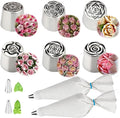Extra Large Russian Piping Tips, 304 Frosting Tip & Reusable Cotton Bags | XL Rose Floral Piping Nozzles,Cake Flower Decoration, DIY Cream Bouquets, Cookies & Dessert Baking Tools
