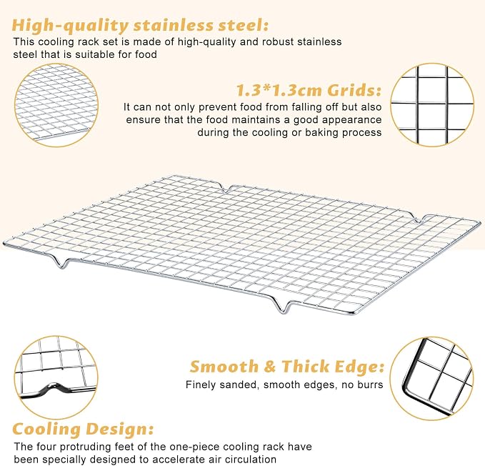 Baking Sheet with Cooling Racks - 17'' x 11" x 0.5" Carbon Steel Cookie Sheets for Baking [2 Sheets + 2 Racks], Nonstick Baking Pans, Perfect for Baking, Roasting, and More