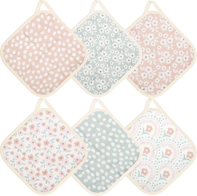 6 Pack Pot Holders 100% Cotton Heat Resistant Potholder, Machine Washable Pot Holder, Hot Pads, Table Pads for Cooking Baking (J)