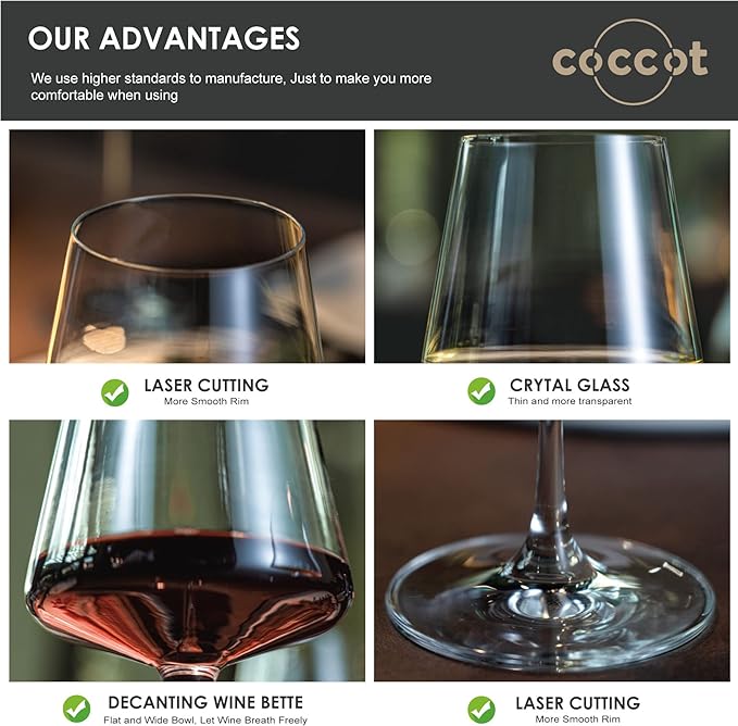 coccot Wine Glasses Set of 6,Crystal White Wine Glasses,Red Wine Glass Set, Wine Glasses Long stem,Clear Lead-Free Premium Blown Glassware (18.5oz,6 pack)
