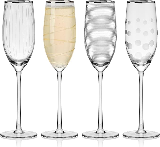 Mikasa Cheers Set of 4 Platinum Rim Champagne Flutes, 8 Ounce