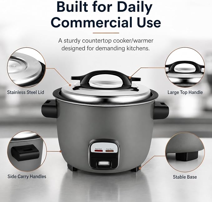 40 Cups Commercial Rice Cooker/Warmer | Large Capacity Rice Cooker is built to last through constant rigorous use.