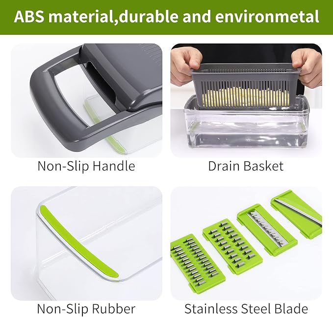 Vegetable Chopper,Senbowe Multifunctional 13-in-1 Food Choppers Onion Chopper Vegetable Slicer Cutter Dicer Veggie chopper with 8 Blades,Colander Basket,Container for Salad Potato Carrot Garlic