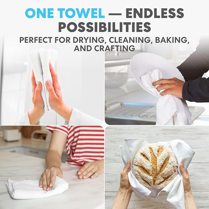 Simpli-Magic Flour Sack Kitchen Towels 24"x24" (12 Pack) – 100% Cotton, Lint-Free, High Absorbent Tea Towels – Perfect for Dish, Baking, Crafting