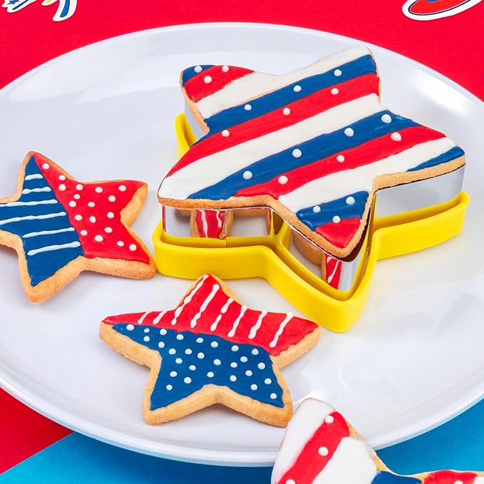 Nifogo Star Cookie Cutters 5 Pcs | Mini Small Large Sizes, Stainless Steel, Sandwich Cutter, Vegetable Fruit Cutters Shapes for Kids Boys Girls, Flag Day