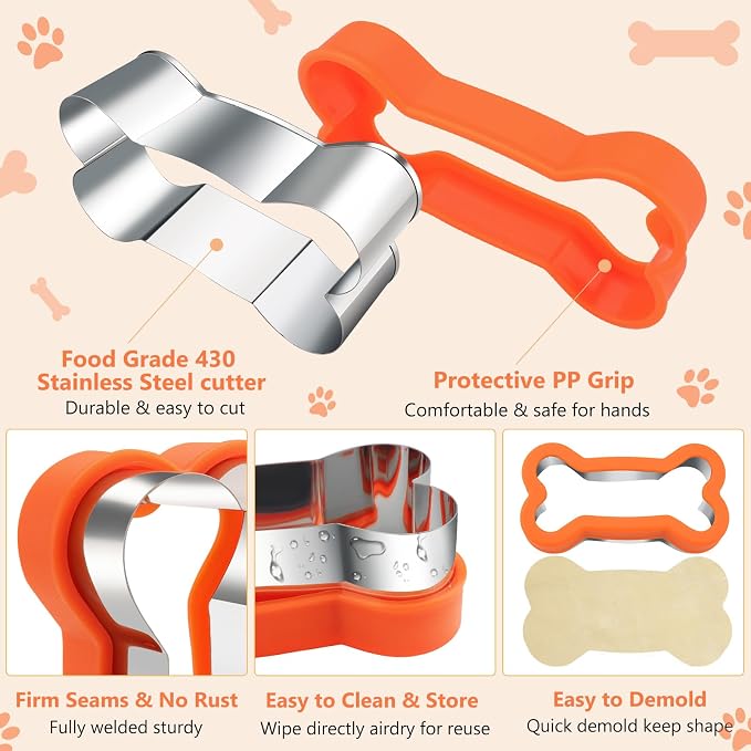 Dog Cookie Cutters Set 3 Piece -3 Different Sizes Of Dog, Bone, and Paw Print Cookie Mold Dog Bone Cutters Stainless Steel Shaped Cutters for Homemade Treats,Cakes and Cookies