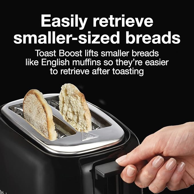 Proctor Silex 2-Slice Toaster With Extra Wide Slots for Bagels | Browning Control With 7 Shades | Auto Shutoff | Wide Slots For Thicker Bread | Toast Boost | Slide-Out Crumb Tray | Black