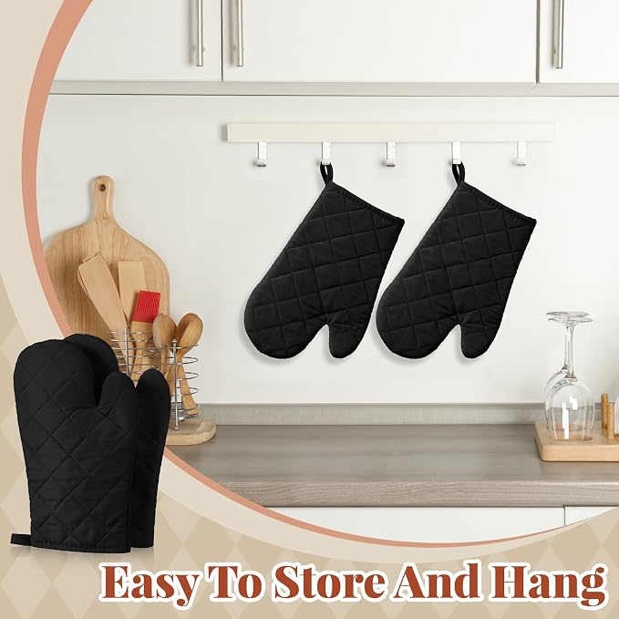 Geyoga 12 Pairs Oven Mitts Heat Resistant Kitchen Long Oven Gloves Mitts Thick Cotton Winter Quilted Baking Flexible Glove Bulk for Cooking BBQ Picnic Kitchen Grilling 10.6 Inch(Black)