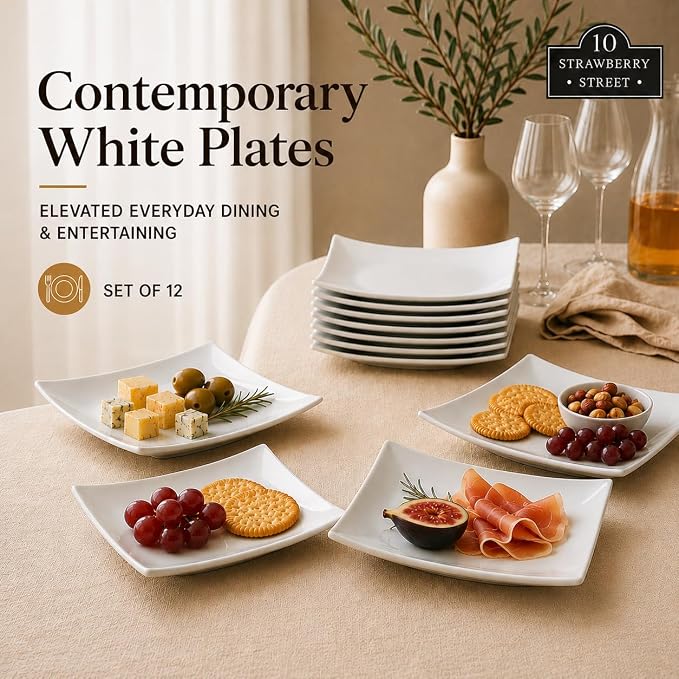10 Strawberry Street 6" Catering Square Coupe Appetizer Plate, Set of 12,White