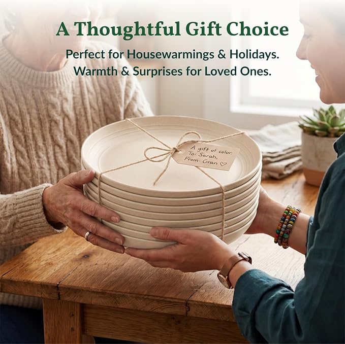 Plastic Dinner Plates, Wheat Straw Plates 11 Inch, Lightweight Unbreakable Plates Set of 8, Microwave Safe Plates, Deep Plates for Dinner - Beige