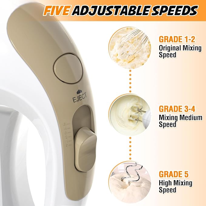 Showvigor Electric Hand Mixer with 5 Stainless Steel Whisks,5 Speed,White2 | Portable Kitchen Mixer Electric Whisk, Food Beater for Whipping Mixing Cookies