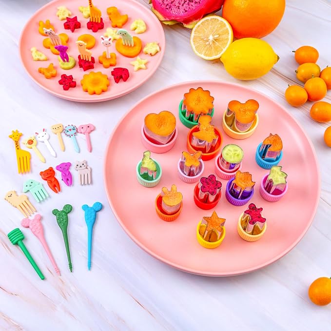 Sandwich Cutters for Kids Lunch 48 Pcs | Cookie Cutters Set, Vegetable Fruit Cutters Shapes, Stainless Steel, Biscuit Cutters, Dinosaur Mouse Heart Star