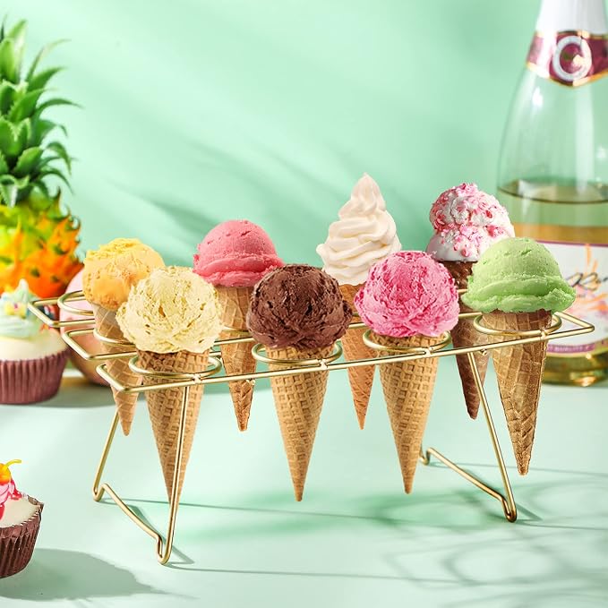 Patelai 2 Pack Ice Cream Cone Baking Racks 12-cavity Cupcake Cone Holders Cupcakes Display Stands Cooling Racks for Home Kitchen Baking Cooking Ice Cream Tools Supplies(Gold)