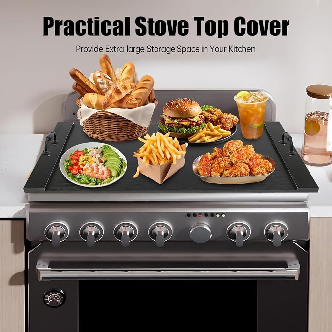 Stove Top Cover – 30" x 22" Wooden Noodle Board with Handles, Extra Counter Space Stove Protector & Decorative Tray for Gas or Electric Ranges, Apartments & RV Kitchens