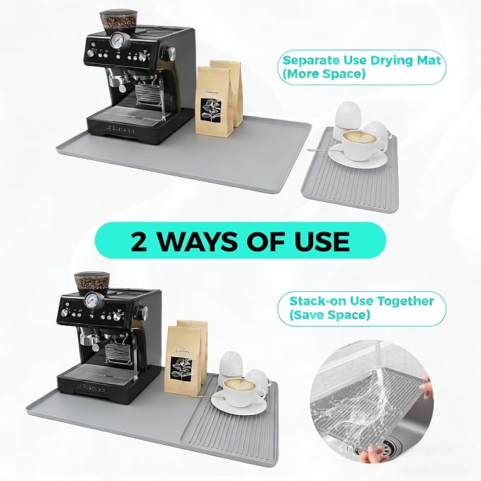 2-in-1 Coffee Mat & Dish Drying Mat Coffee Bar Mats for Countertop [Clean & Organized] Coffee Matt for Counter Silicone Coffee Tray Espresso Mat Coffee Station Mat Espresso Coffee Maker Machine Mat