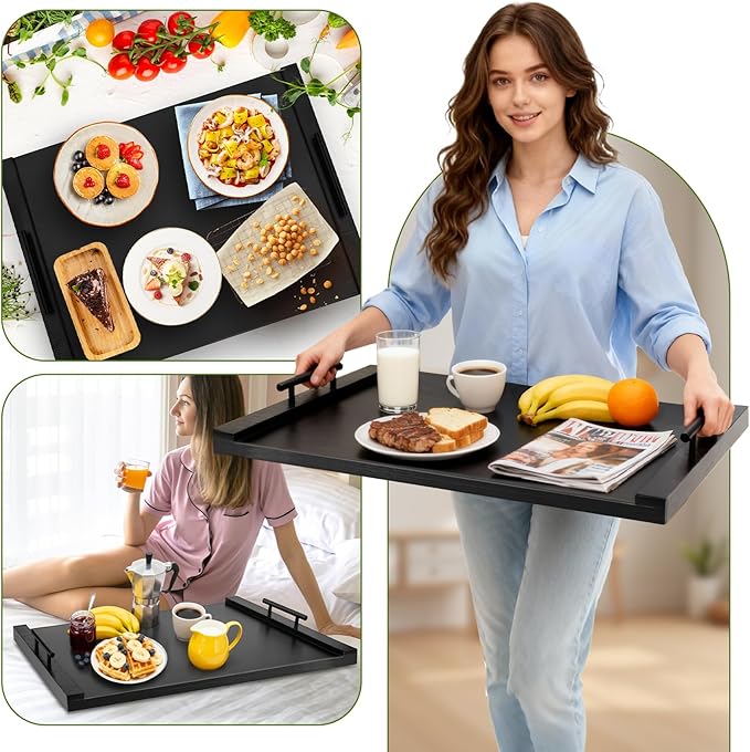 Noodle Board Stove Cover with Handles, Ultra Thick Wood Stove Top Cover Board for Electric/Gas Stove, Counter Space Top Covers Used As Sink Covers & Decorative Tray for Kitchen (Black)