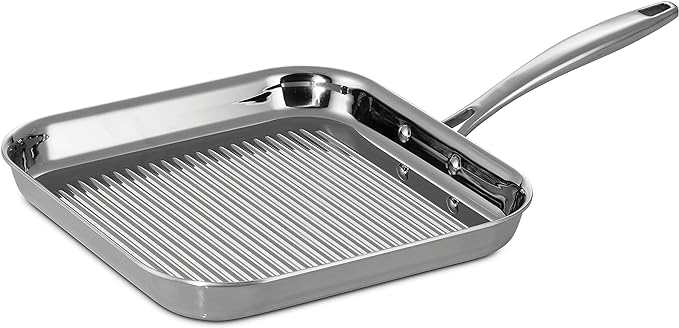 Tramontina Signature Tri-Ply Clad Stainless Steel 11-Inch Square Grill Pan | Induction-Ready, Dishwasher-Safe, NSF-Certified, Made in Brazil