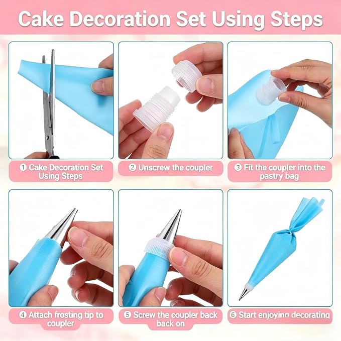 10Pcs Pleated Skirt Ruffle Piping Tips, 304 Stainless Steel Vintage Nozzles with Coupler, Cleaning Brush & Reusable Silicone Piping Bags for Cupcakes, Cookies & Pastry