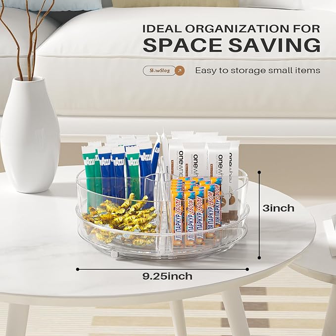 Lazy Susan Organizer, 9 inch Rotating Storage Organizer with Removable Bins | 360 Degree Rotating Storage Organizer with 4 Removable-Bins,Turntable Organizer for Fridge, Kitchen, Vanity, Cabinet