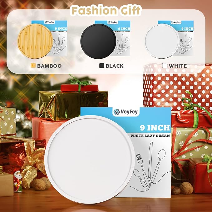 Turntable Vanity Tray, 9 Inch Bamboo Kitchen Sink Countertop Organizer | Perfume Candle Tray, Keep Glass Sponge and Soap, Bathroom Countertop Organizer, White