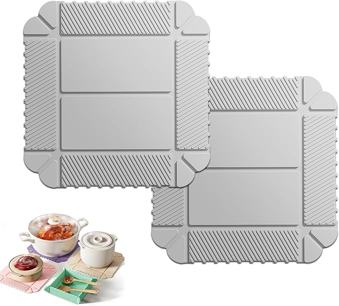Magnetic Silicone Trivet Mat - Heat Resistant Hot Pad for Hot Dishes, Pots & Pans, Non-Slip Table & Countertop Protector (2, Gray)