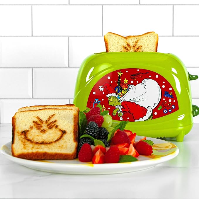 Uncanny Brands Dr. Seuss How the Grinch Stole Christmas Toaster, 2-Slice Holiday Breakfast Gift, Grinch Face Toast Design